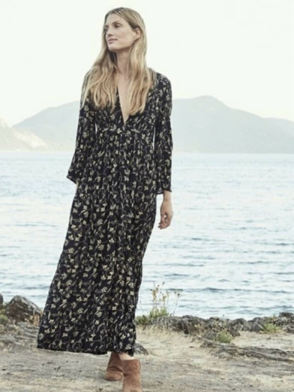 DÔEN Zinnia Dress Black Scroll Print Maxi Dress XS